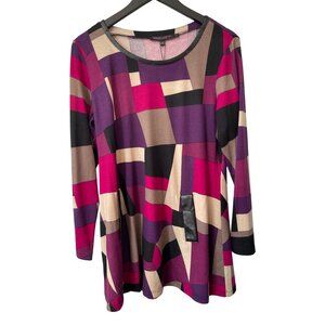 Vintage Y2K Robert Kitchen Tunic Size Large Faux Leather Trim  Geometric NEW